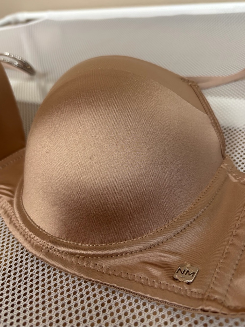 Nicole Miller New York Beige Satin Demi Bra 36C Rhinestone Sparkle Straps Tan NM - Picture 9 of 16